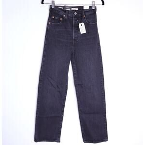 LEVI'S NWT Ribcage Straight Ankle Jeans Black Wash 5 Pocket Women's 25X27